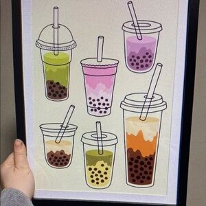 Cute boba wall decor with frame